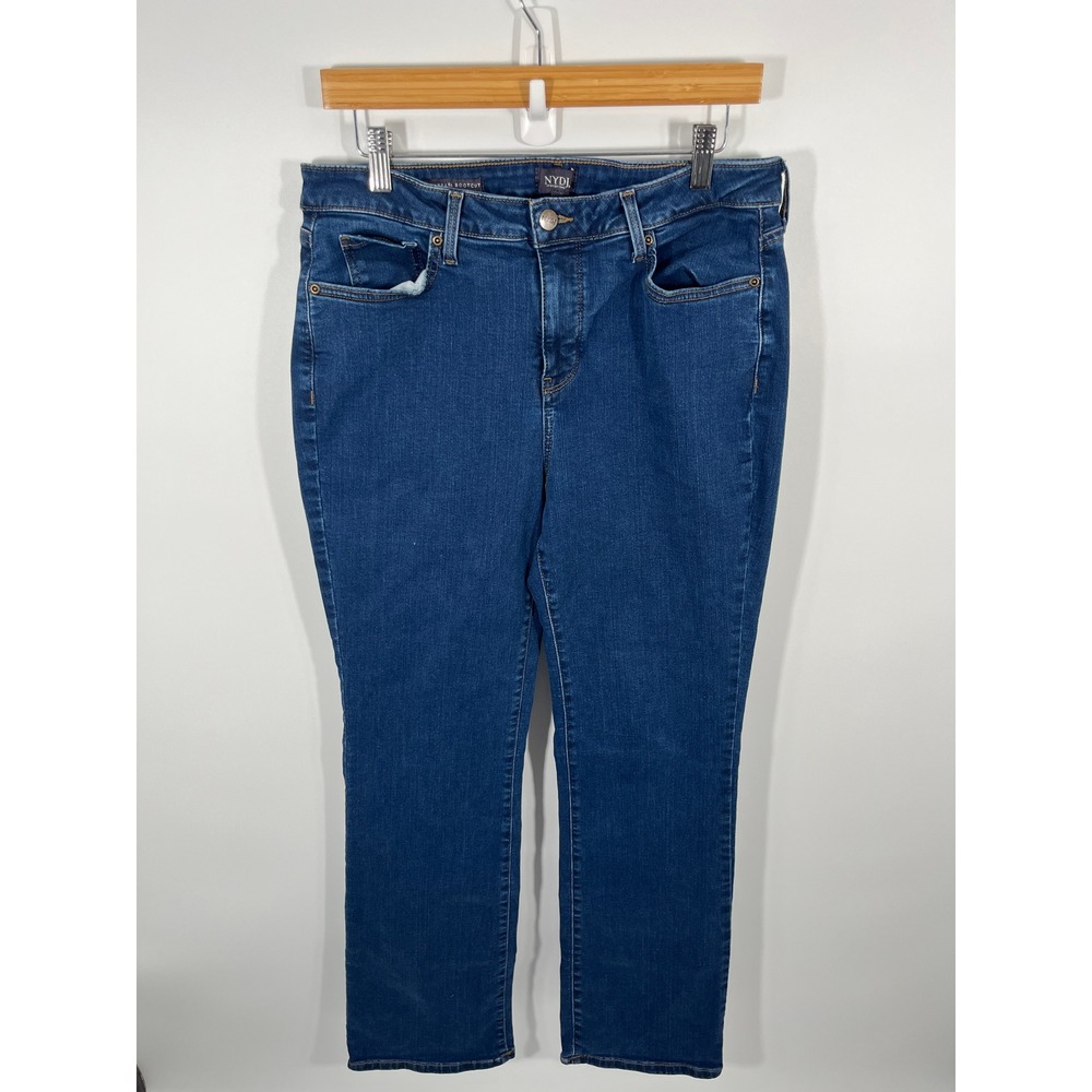 NYDJ Barbara Bootcut Jeans Womens 12 Blue Stretch Mid Rise Dark Wash Denim